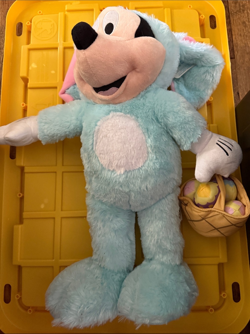 Brand new Gemmy Mickey Mouse in Easter bunny costume with basket Easter greeter